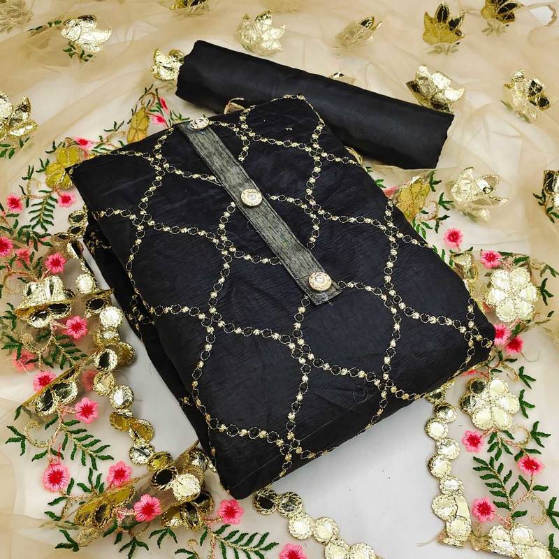 Chanderi top with santoon inner and bottom, net dupatta  unstitched dress material