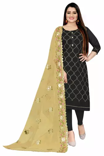 Chanderi top with santoon inner and bottom, net dupatta  unstitched dress material