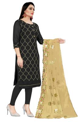 Chanderi top with santoon inner and bottom, net dupatta  unstitched dress material 4