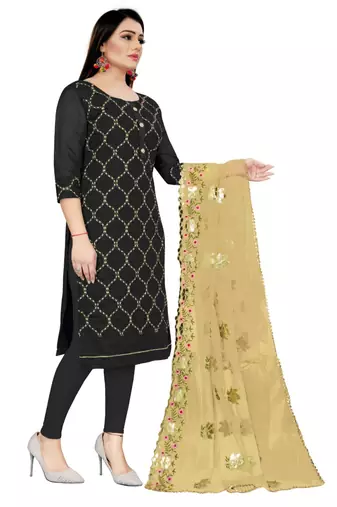 Chanderi top with santoon inner and bottom, net dupatta  unstitched dress material