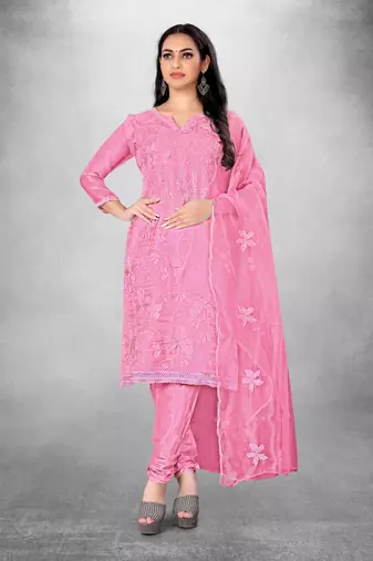 Women's organza silk embroidery unstitched dress material