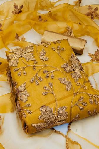 Women's organza silk embroidery unstitched dress material