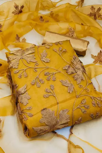 Women's organza silk embroidery unstitched dress material