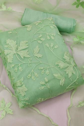 Women's organza silk embroidery unstitched dress material