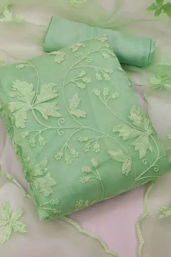 Women's organza silk embroidery unstitched dress material