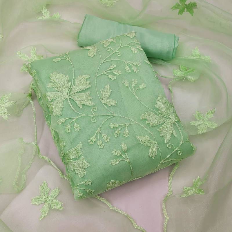 Women's organza silk embroidery unstitched dress material