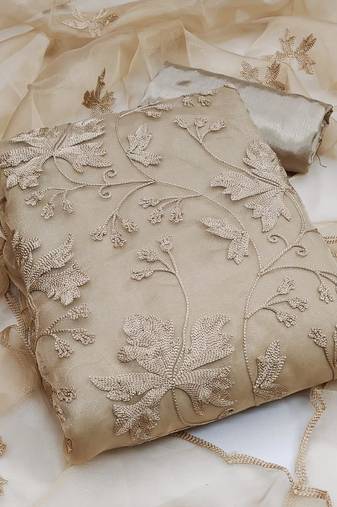 Women's organza silk embroidery unstitched dress material