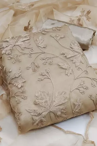 Women's organza silk embroidery unstitched dress material