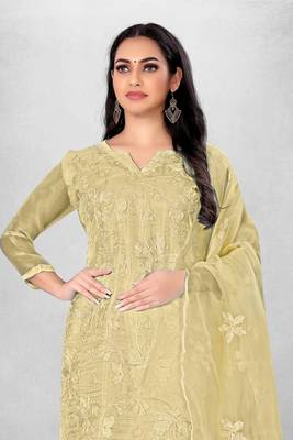 Women's organza silk embroidery unstitched dress material 4