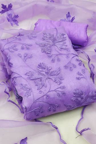 Women's organza silk embroidery unstitched dress material