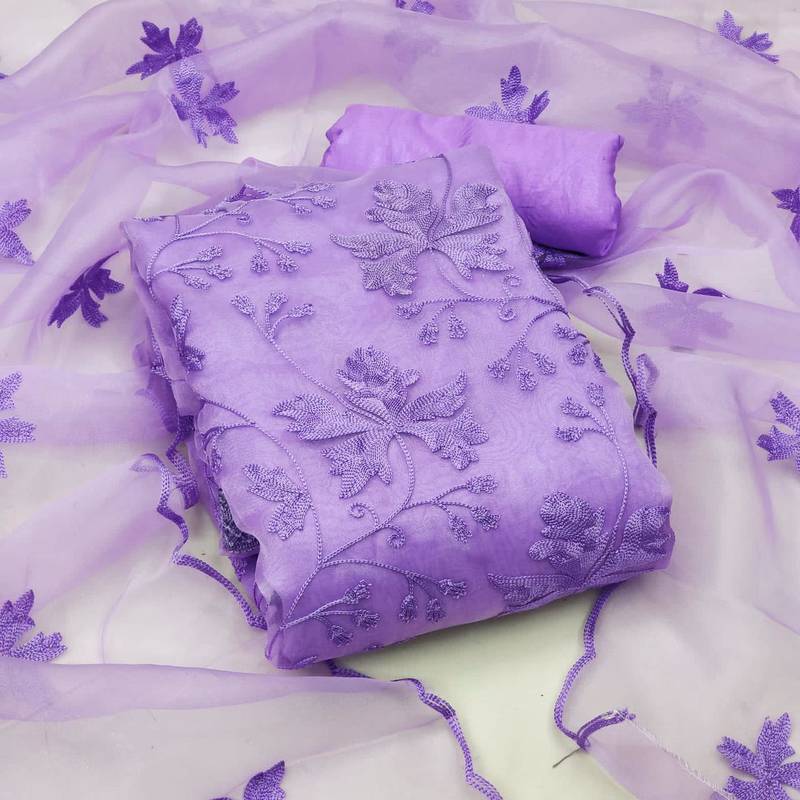 Women's organza silk embroidery unstitched dress material