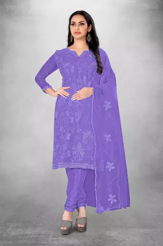 Women's organza silk embroidery unstitched dress material