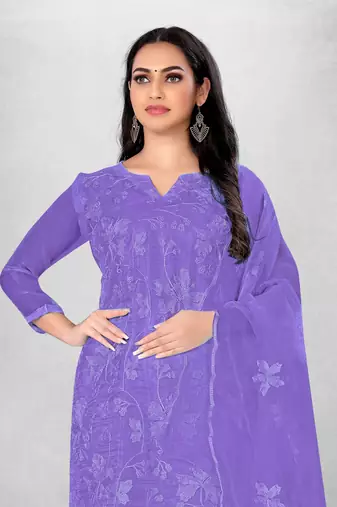 Women's organza silk embroidery unstitched dress material