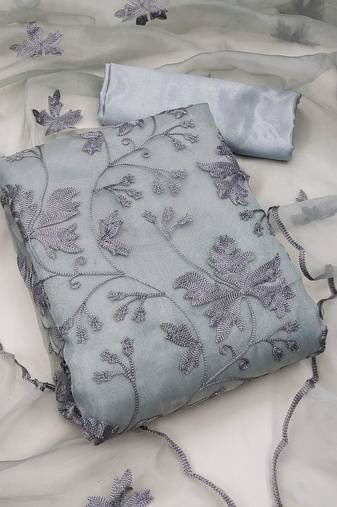 Women's organza silk embroidery unstitched dress material