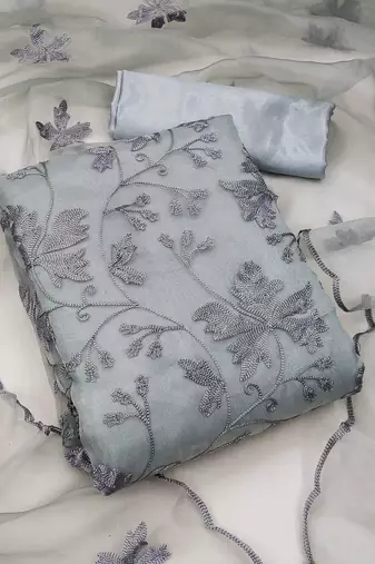 Women's organza silk embroidery unstitched dress material