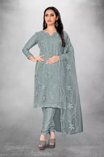 Women's organza silk embroidery unstitched dress material