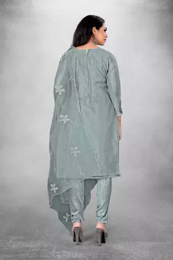 Women's organza silk embroidery unstitched dress material