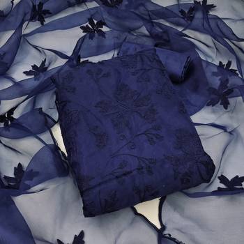 Women's organza silk embroidery unstitched dress material 1