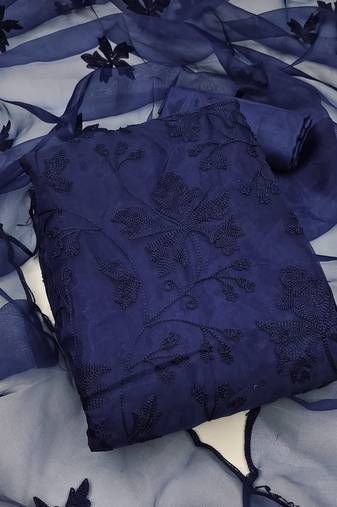 Women's organza silk embroidery unstitched dress material