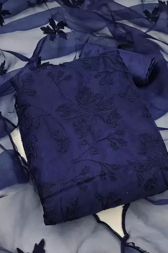 Women's organza silk embroidery unstitched dress material