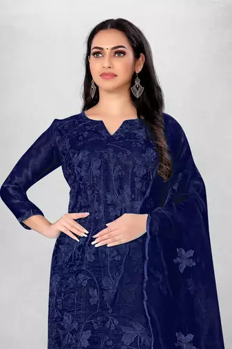 Women's organza silk embroidery unstitched dress material