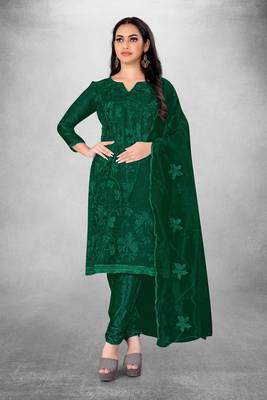 Women's organza silk embroidery unstitched dress material 1