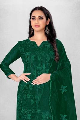 Women's organza silk embroidery unstitched dress material 4