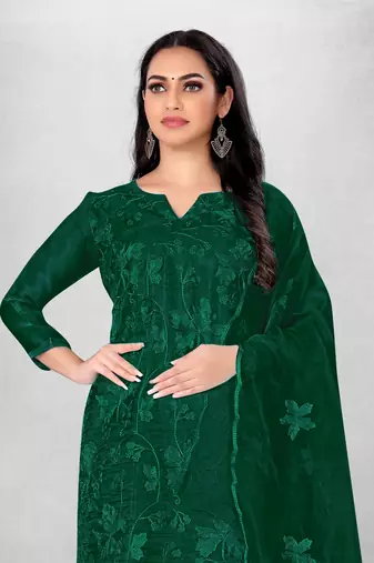 Women's organza silk embroidery unstitched dress material
