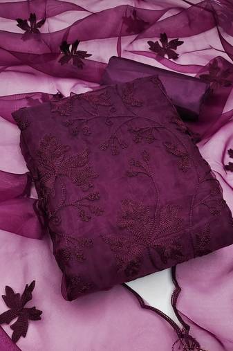 Women's organza silk embroidery unstitched dress material