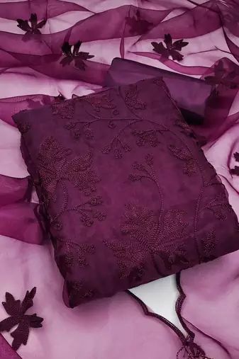 Women's organza silk embroidery unstitched dress material