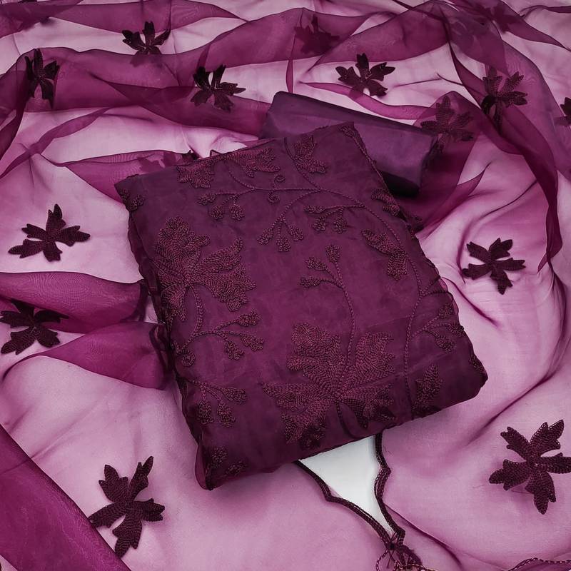 Women's organza silk embroidery unstitched dress material