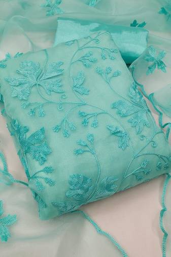 Women's organza silk embroidery unstitched dress material