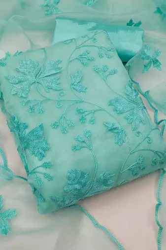 Women's organza silk embroidery unstitched dress material