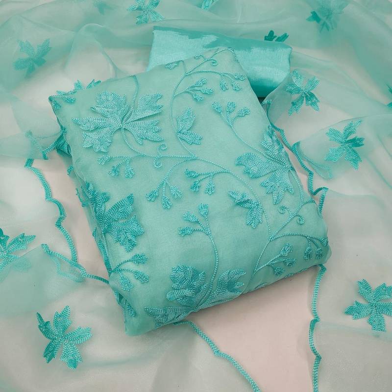 Women's organza silk embroidery unstitched dress material