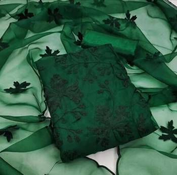Women's organza silk embroidery unstitched dress material 2
