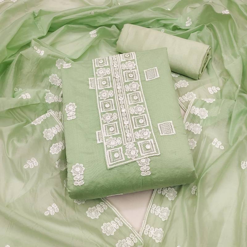 Women's modal chanderi embroidery unstitched dress material