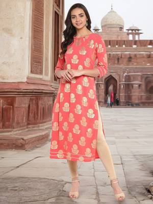 Peach printed crepe kurti 1