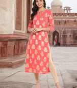 Peach printed crepe kurti