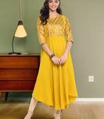 Yellow printed crepe kurti