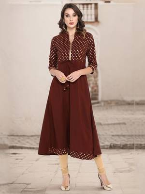 Brown printed crepe kurta 1