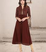 Brown printed crepe kurta