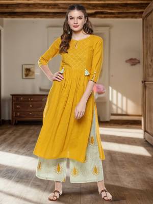 Mustard And Sage Green Kurta Set 1