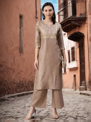 Brown printed art silk kurtas-and-kurtis 1