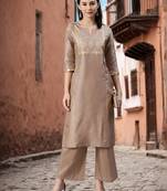Brown printed art silk kurtas-and-kurtis