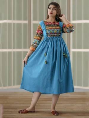 Blue Printed Rayon Anarkali Kurti 5