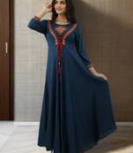 Women Embroidered Anarkali Kurta in Dark Blue