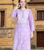 Lucknowi lavender chikan kurti and pant set
