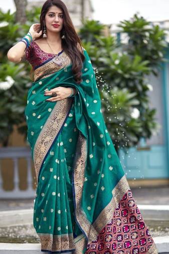  Art Silk Patola Green Sarees With Blouse