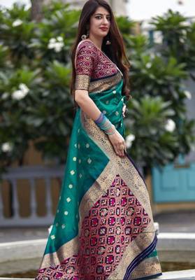  Art Silk Patola Green Sarees With Blouse 2
