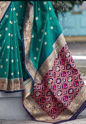 Art Silk Patola Green Sarees With Blouse 3